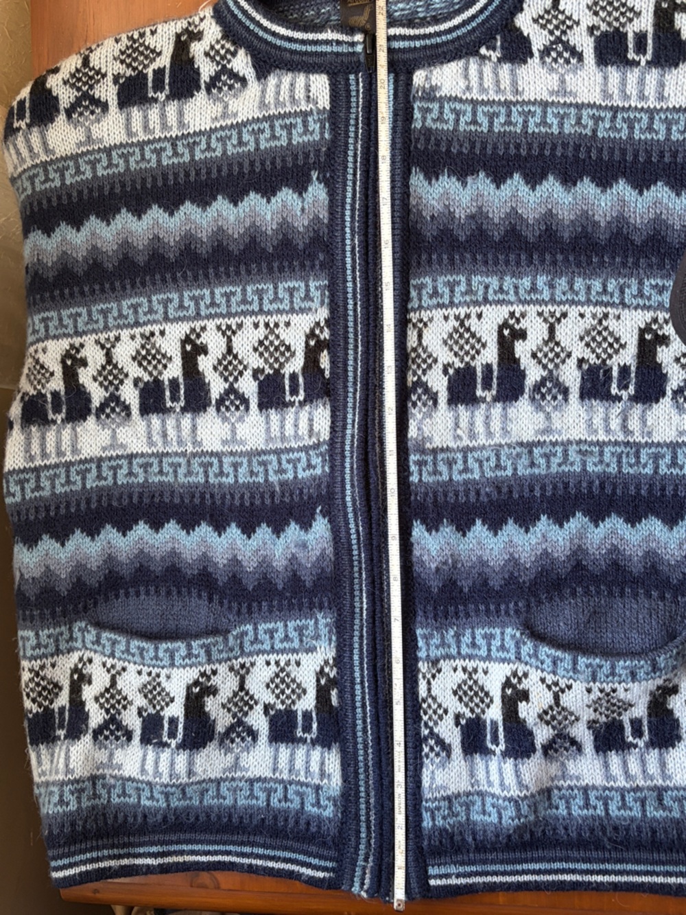 Women’s Arcohi’s Alpaca Blue Patterned Zip Sweater